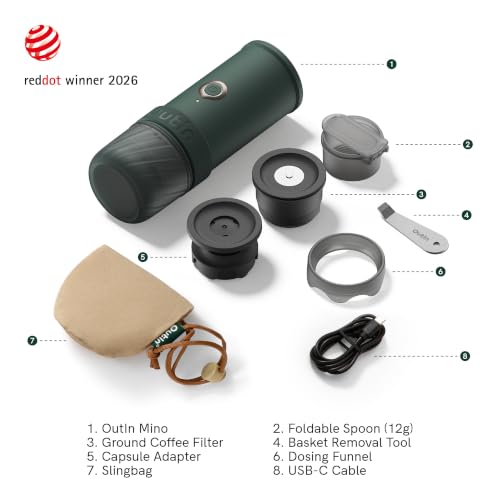 OutIn Mino Tragbare Elektrische Espressomaschine, Moss Green – Ansicht 2