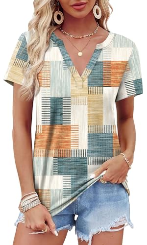 Image of WEESO Womens Tops Summer Short Sleeve V Neck Blouses Business Casual Loose Fit Tshirts Trendy Fashion Outfits