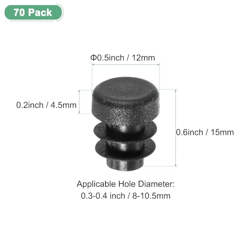 Image of M METERXITY 70 Pack Round Plastic Plug, OD 1 /2 inch Furniture Tube Inserts Pipe Hole End Caps for Tubing Post /Glide Insert for Pipe Post /Table Chair Leg /Metal Tubing /Fence [Black]