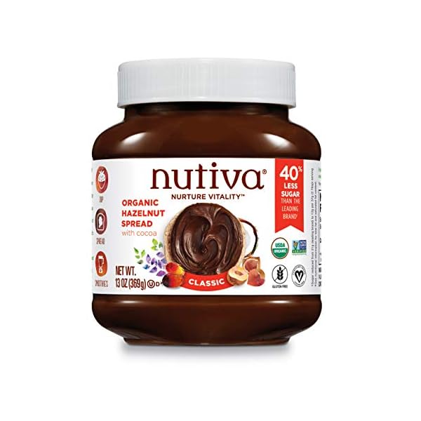 Nutiva-Organic-Vegan-Hazelnut-Spread-Classic-Chocolate-13-Ounce-USDA-Organic-Non-GMO-Fair-Trade-Sustainably-Sourced-Vegan-Gluten-Free-Plant-Based-Superfood-Spread-with-Less-Sugar Nutiva Organic Vegan Hazelnut Spread, Classic Chocolate, 13 Oz, USDA Organic, Non-GMO, Fair Trade & Sustainably Sourced, Vegan & Gluten-Free, Plant-Based Spread with Less Sugar