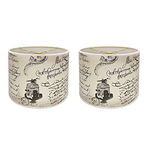 Image of Royal Designs, Inc. Trendy Decorative Handmade Drum Shade, Made in USA, 10in, HBC-8044-10-2, Caligraphy - 2 Pk