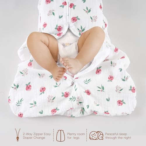 Image of david's kids Muslin Cotton Baby Sleep Sack 18-24 Months, 2 Pack 100% Cotton Sleeping Bag for Summer, TOG 0.5 Baby Wearable Blankets with 2-Way Zipper, Soft Sleep Sacks for Newborn Infant, Floral