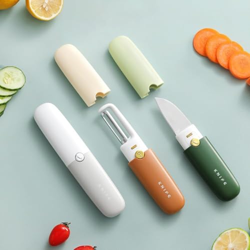 Image of 2 in 1 Stainless Steel Foldable Peeler Knife - Portable Pocket Fruit & Vegetable Cutter, Compact Travel Kitchen Tool with Protective Case