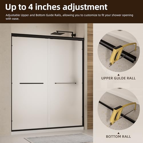 Image of Royal Guard Double Sliding Shower Door 56-60 inch W x 72 inch H,Frosted&Matte Black