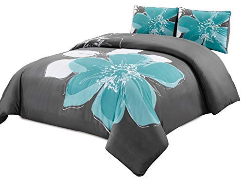 3-Piece Fine Printed Duvet Cover Set Kal king Size - 1500 Series high Thread Count Brushed Microfiber - Luxury, Soft, Durable (Aqua Blue, Grey, White)