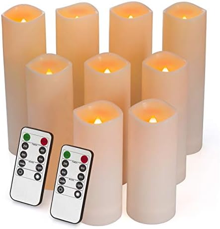 Enido Flameless Candles, Led Candles Set of 9 Battery Operated Candles (Height 5"6"7" x Diameter 2.15") Waterproof Outdoor Indoor Candles with 10-Key Remote and Cycling 24 Hours Timer Plastic