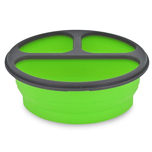 Smart Planet EC-34R3 Round 3-Compartment Collapsible Silicone Eco Meal Kit on The Go with Spork, Green