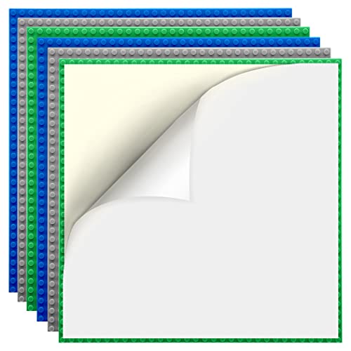 Image of Lekebaby 6 Pack Peel and Stick Baseplates, 25.5 x 25.5 cm Classic Building Board Base Plates 100% Compatible with All Major Brands, Blue /Green /Grey