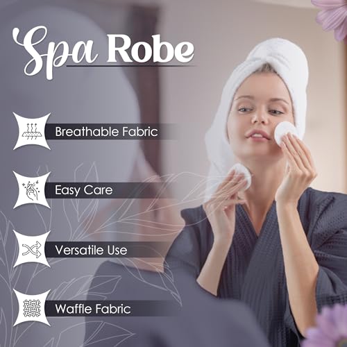 Image of Waffle Knit Lightweight Kimono Spa & Bath Robes for Women and Men - Quick Dry - Soft