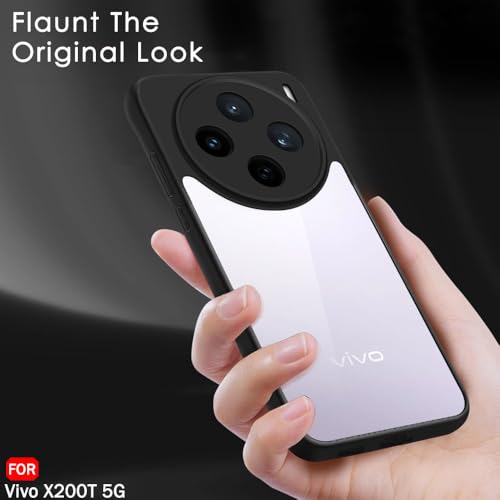 Image of TheGiftKart Hybrid Shockproof Back Cover Case for Vivo X200T 5G | Camera Protection Module | Hard Back Case Cover for Vivo X200T 5G (PC & TPU, Transparent Clear Back, Black Sides)