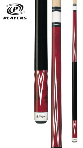 Players C-801 Classic Crimson Birds-Eye Maple with White Outline Points Cue, 18-Ounce