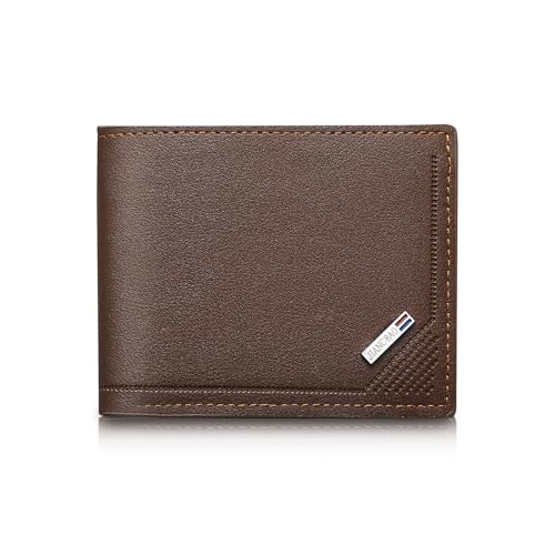 Wallets for Men, Portable Business Card Holder, Simple Design Minimalist Wallet, Soft PU Leather Money Clip with ID Window, Slim Bifold Wallets with Multiple Card Slots (Brown)