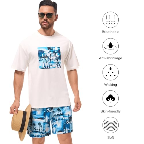MONTVOO Conjunto masculino de 2 peças, camisetas estampadas havaianas, conjunto curto, verão, atléti