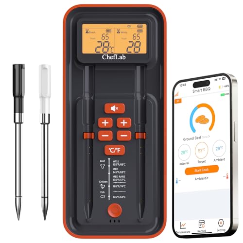 ChefLab AI Meat Thermometer Wireless, 500ft Long Range Smart Digital