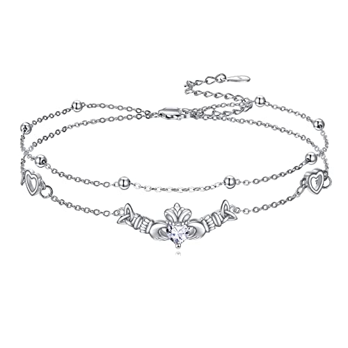 Image of VONALA Evil Eye Anklet 925 Sterling Silver Irish Celtic Knot /Witches Knot /Claddagh /Infinity Heart /Butterfly /Pineapple Chain Hotwife Anklet Foot Ankle Jewerly Gift for Women Mother Wife Sisters