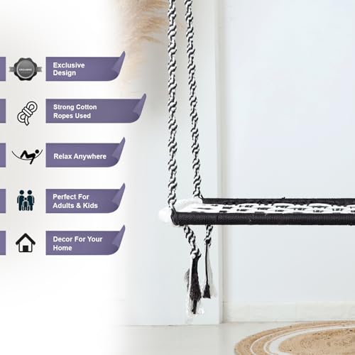 Image of JULJULIA Cotton 3 Seater Swing for Adults, Balcony Hanging Jhula for Home, Indoor Outdoor Relaxing Swing Chair, Heavy Duty 200 kg Capacity, Patio, Terrace, Garden