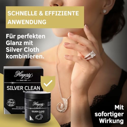 Hagerty Silver Clean Schmucktauchbad für Silberschmuck und versilbertem Schmuck 170ml I Effektiver Schmuckreiniger I Silberschmuck-Reinigungsbad für erneuerten Glanz I mit Kor