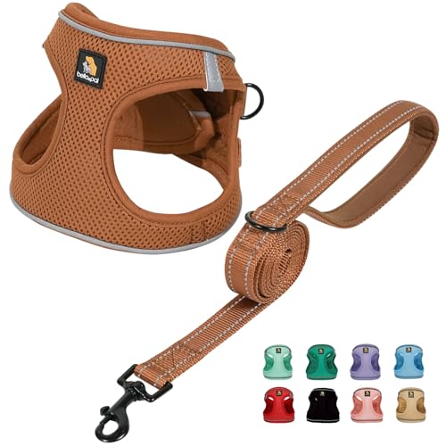 BELLA & PAL 犬用 ハーネス リード セット 小型犬 超小型犬 猫用ハーネス 胴輪 引っ張り防止 サイズ調整可能 夜間反射 脱着簡単 耐久性 通気性 ソフト メッシュ (ブラウン, S)