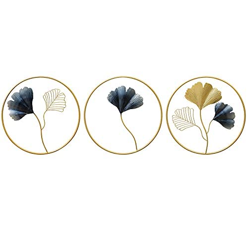 SGTHYJ Wandverzierung 3 Stück Runden Ginkgoblattform Wandkunst Aus Metall Wandschmuck Cover