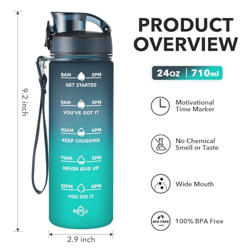 Enerbone 24 oz Water Bottle, Leakproof BPA & Toxic Free, Motivational Water Bottle with Times to Drink and Straw, Fitness Sports Water Bottle with Strap for Office, Gym, Outdoor Sports