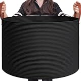 CHICVITA Large Laundry Basket, Woven Storage Basket with Leather Handles, Blanket Basket for Living Room, Entryway, Baby Toys, Black Baskets for Organizing, 22 x 14 inches