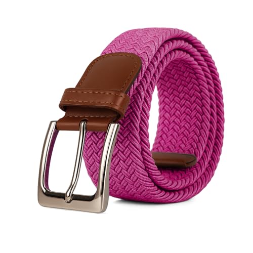 Woodland Leathers Elastic Braided Belt, Unisex Men Women Casual Stretch Woven Belt (Fuchsia, Large-XLarge)