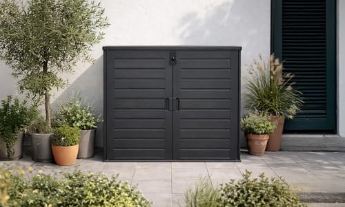 Koll Living Mülltonnenbox Tilia 1170 Liter für 2X 240 Liter Mülltonnen – abschließbare Universalbox in Holzoptik, wetterfest & UV-beständig, aus Kunststoff, Schwarz