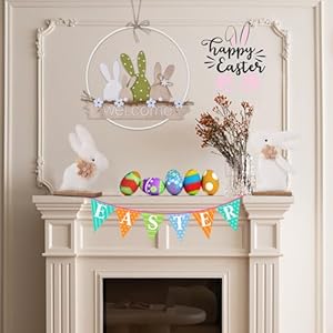 Easter Wreaths for Front Door Easter Bunny Welcome Rabbit Wood Sign Hanger Spring Door Decorations Hanging Plaque Rabbit Sign Decorations for Home Shop Garden