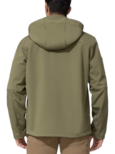 Image of Men's Military Tactical SoftShell Jacket Fleece Lined | Lightweight,Waterproof,Windproof,Multi-pockets,Adjustable Hood for Work,Hiking,Snow,Ski