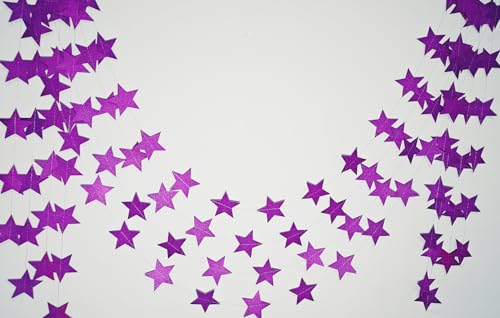Image of 3-Pack Purple Star Garland Banner - Twinkle Twinkle Little Star Decorations for Christmas, Baby Shower & Birthday, 4 inch x 13ft Each, Holiday Party Hanging Decor