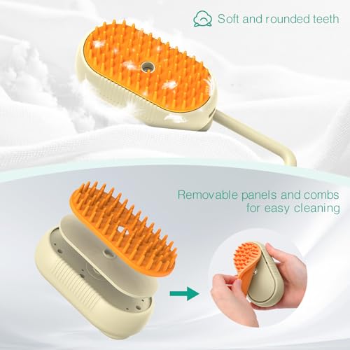 Image of ORIA Cat Steam Brush, 3 in 1 Pet Spray Comb, Self Cleaning Steam Dog Cat Brush, Rechargeable Silicone Grooming Tool with Concealed Handle for Shedding, Hair Removal, Pet Massage