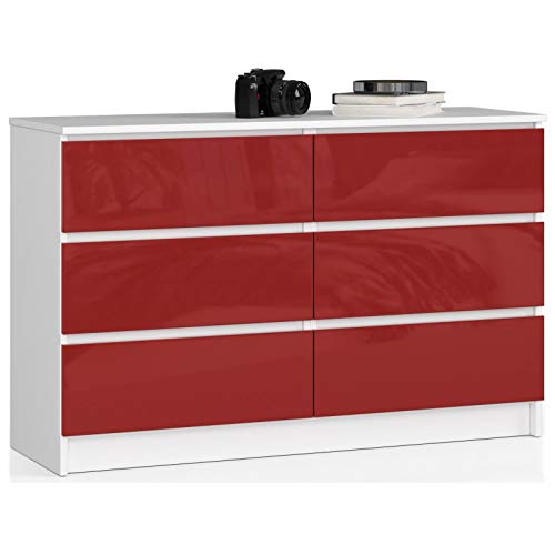 ADGO K120 - Commode moderne avec 6 tiroirs - 120 x 40 x 77 cm (L x l x H) - Pour chambre, salon, façade - Brillant - Acrylique rouge