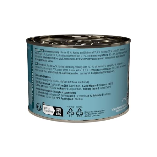 catz finefood Classic Hering & Shrimps Katzenfutter nass, 6 x 200g Dose