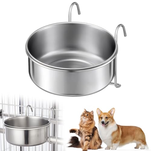 Ciotola per Cani da Appendere in Acciaio Inox, Ciotola per Gabbia Stabile e Antiribaltamento, Rimovibile e Facile da Pulire, per Acqua e Cibo, Adatta a Cani, Gatti e Piccoli Animali