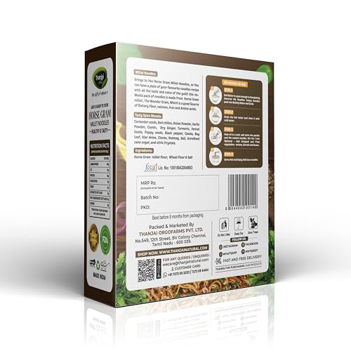 Image of Thanjai Natural Millet Noodles Combo - 4 Varieties (Foxtail, Horsegram, Ragi, Red Rice) | 180g Each x 4 Packs (Total 720g) | No Maida, Not Fried, No MSG, No Preservatives | 100% Natural Homemade Style Noodles