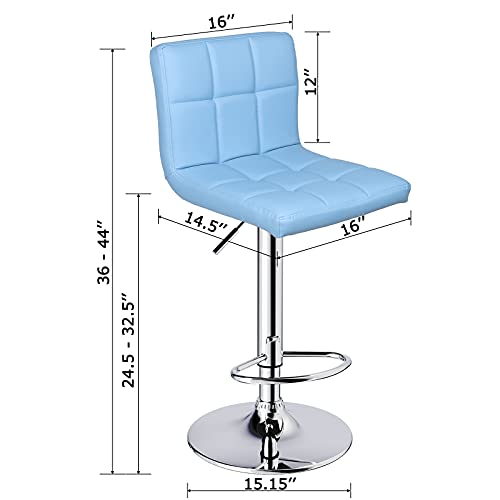 Leopard Bar Stools, Modern Pu Leather Adjustable Swivel Bar Stool With Back, Set Of 2 (Light Blue) #TOP1