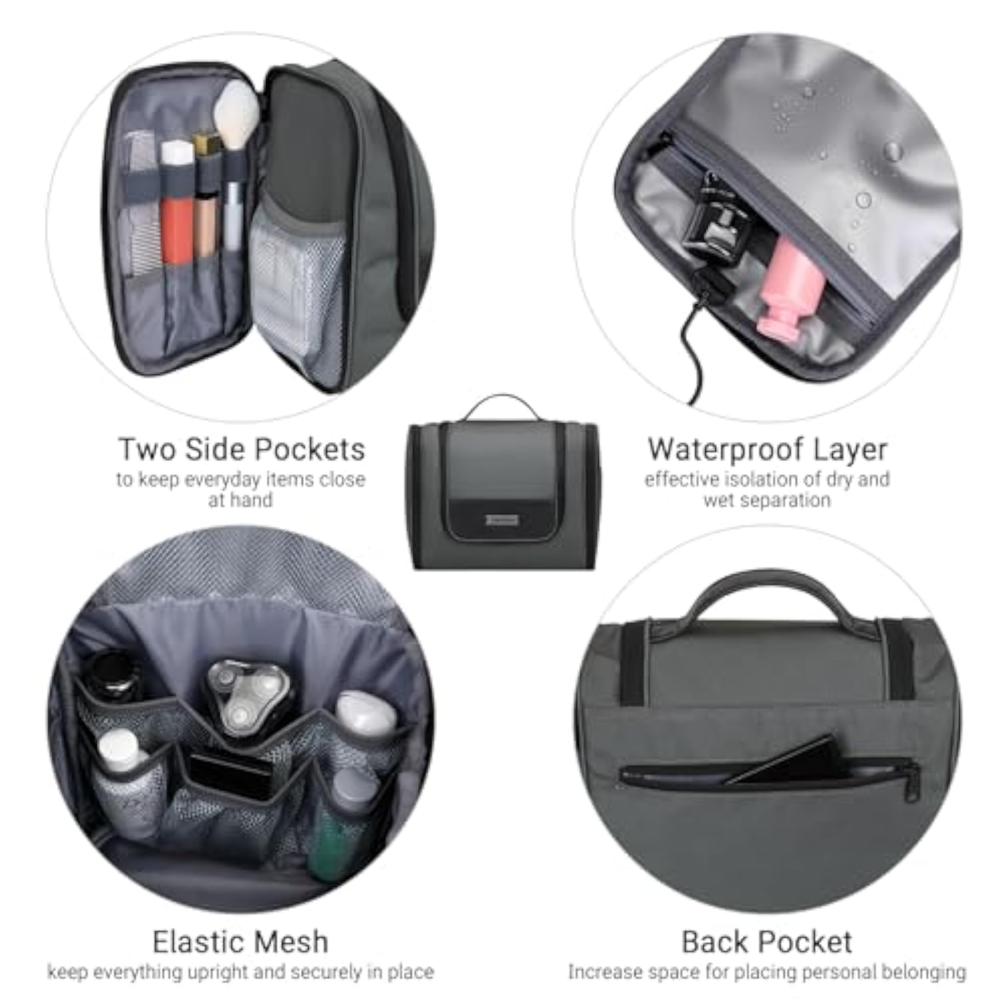 Large Hanging Toiletry Bag for Men, Water-Resistant
