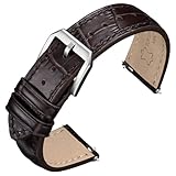 ANNEFIT Cinturini per Orologi a Sgancio Rapido, Cinturino in Pelle di Alligatore Goffrato per Uomo Donna, 22mm con Fibbia Argento (Marrone Scuro)