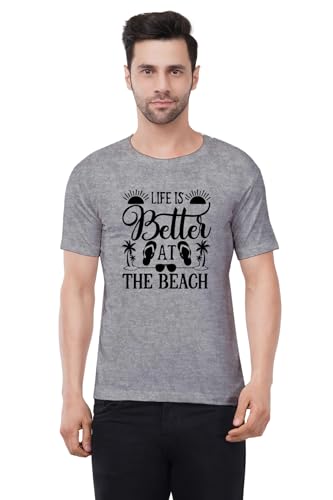 Image of Caseria Men's Cotton Printed T-Shirt -Life is Better Beach | 100% Cotton | Half Sleeves | Regular Fit | Printed | Round Neck | Graphic T Shirt