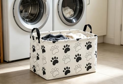 Image of Essme Rectangular Dog Basket, Cute Storage Basket with Handles for Room Decor, Dog Bins,Puppy Storage Bin(Dog Paw)