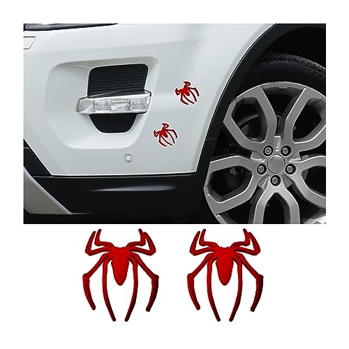 JNNJ 2 Pcs 3D Forma de Araña de Metal Calcomanía del Auto, Automóvil Emblema Animal En Aleación de Zinc, Vehículo Pegatina Universal para La decoración Exterior del Coche Camión Moto（Rojo）