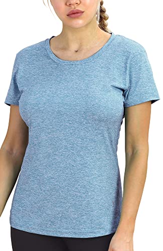 Icyzone Workout Running Tshirts For Women - Fitness Athletic Yoga Tops Exercise Gym Shirts (S, Blue Heather) #TOP17