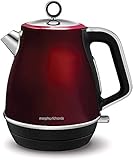 Morphy Richards Evoke - Tetera eléctrica (1,5 L, 2200 W, Rojo, Metal, Indicador de nivel de agua, Sin cables)