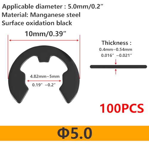 Ctyjia 100 Stk E Clip Sicherungsringe 5.0mm E-Clips, E Clip Sicherungsring, Sprengring Unterlegscheiben, Sicherungsringe für Wellenbefestigungsteile