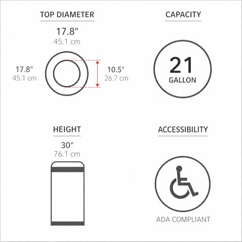 Image of simplehuman Bullet Open Can, 80L / 21.1 Gallon Commercial Trash Can for Restaurants, Cafes, High-Traffic Spaces, Heavy Gauge Steel, Wide Open Top, ADA-Compliant, Matte Black Steel