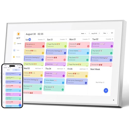 Cornice digitale FHD 1920 x 1080 Smart Touchscreen Display interattivo per orari familiari con memoria 32 GB a parete - Condividi foto e video tramite app