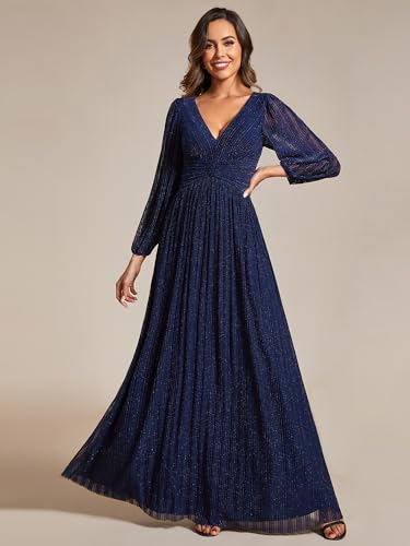Ever-Pretty Women's A-Line Long Lantern Sleeves Formal Gowns Empire Waist Long Glitter Evening Dress4