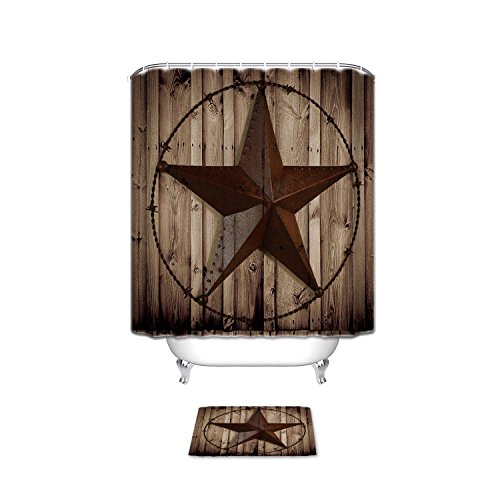 Western Texas Star Bathroom Set Shower Curtain with Bath Mats Rugs