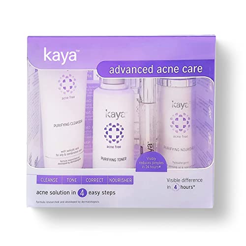 Kaya Advanced Acne Care Kit | Includes Acne Cleanser + Acne Toner + Acne Moisturizer + Spot Corrector | For Oily & Combination Skin | Acne Kit | Acne & Pimple Prone Skin | Set of 4 Items