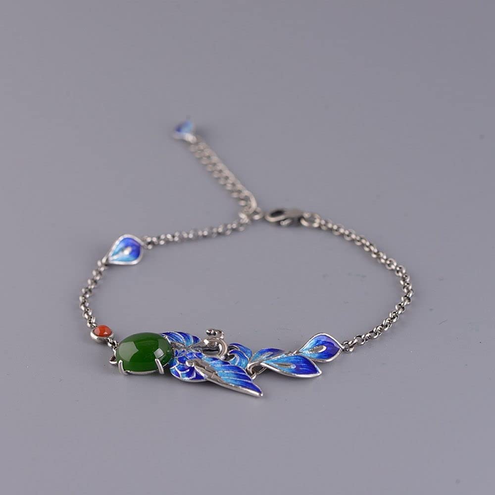 Bracciale Argento Donna,Bracciale Da Donna In Argento Sterling 925 Bracciale Vintage Blu Pavone Bracciale Intagliato A Mano Bracciale Da Donna In Argento Gioielli Regali Per Sorelle Amiche Coppie Ma